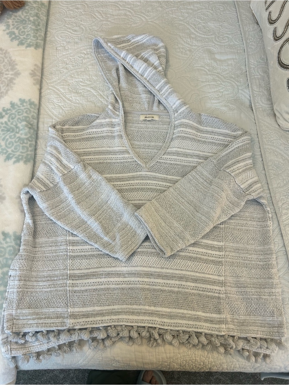 Cozy Gray/White Hooded Stripe Knit Sweater by Madewell - XS